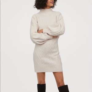 H&M Light Beige Melange Cable Knit Sweater/Jumper Dress, US Size Medium, NWT